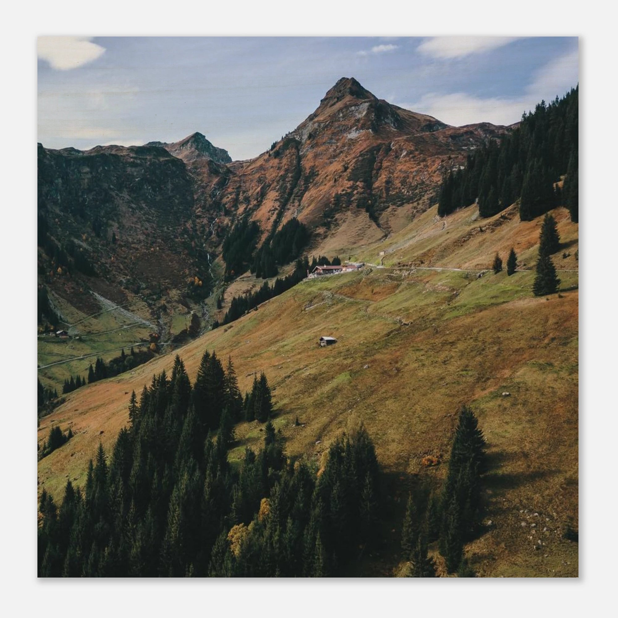 Holzdruck - Hintertal mit Tristkogel im Herbst Print Material JFK Photography Prints 60x60 cm / 24x24″