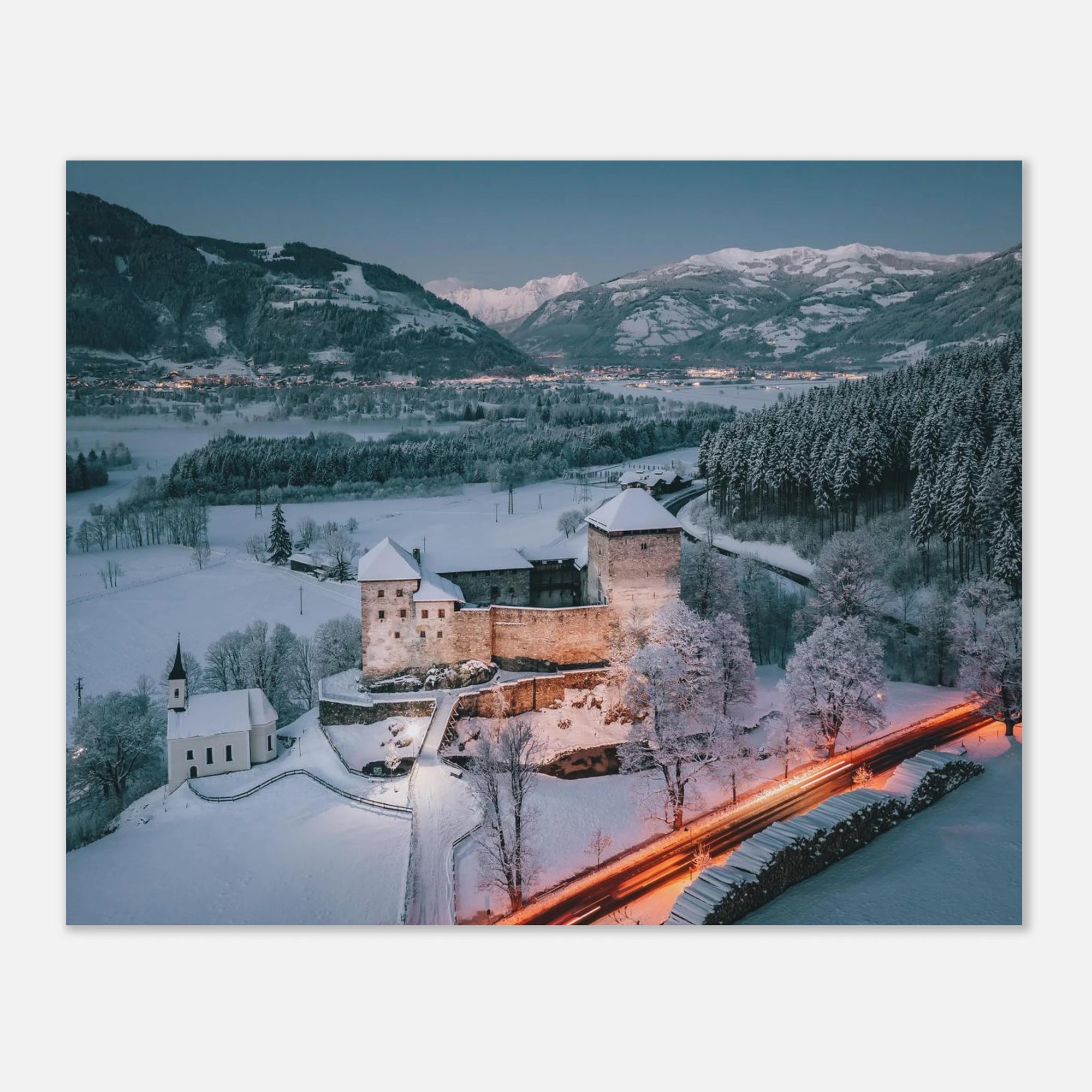 Forex - Burg Kaprun Winterabend Print Material JFK Photography Prints 40x50 cm / 16x20″