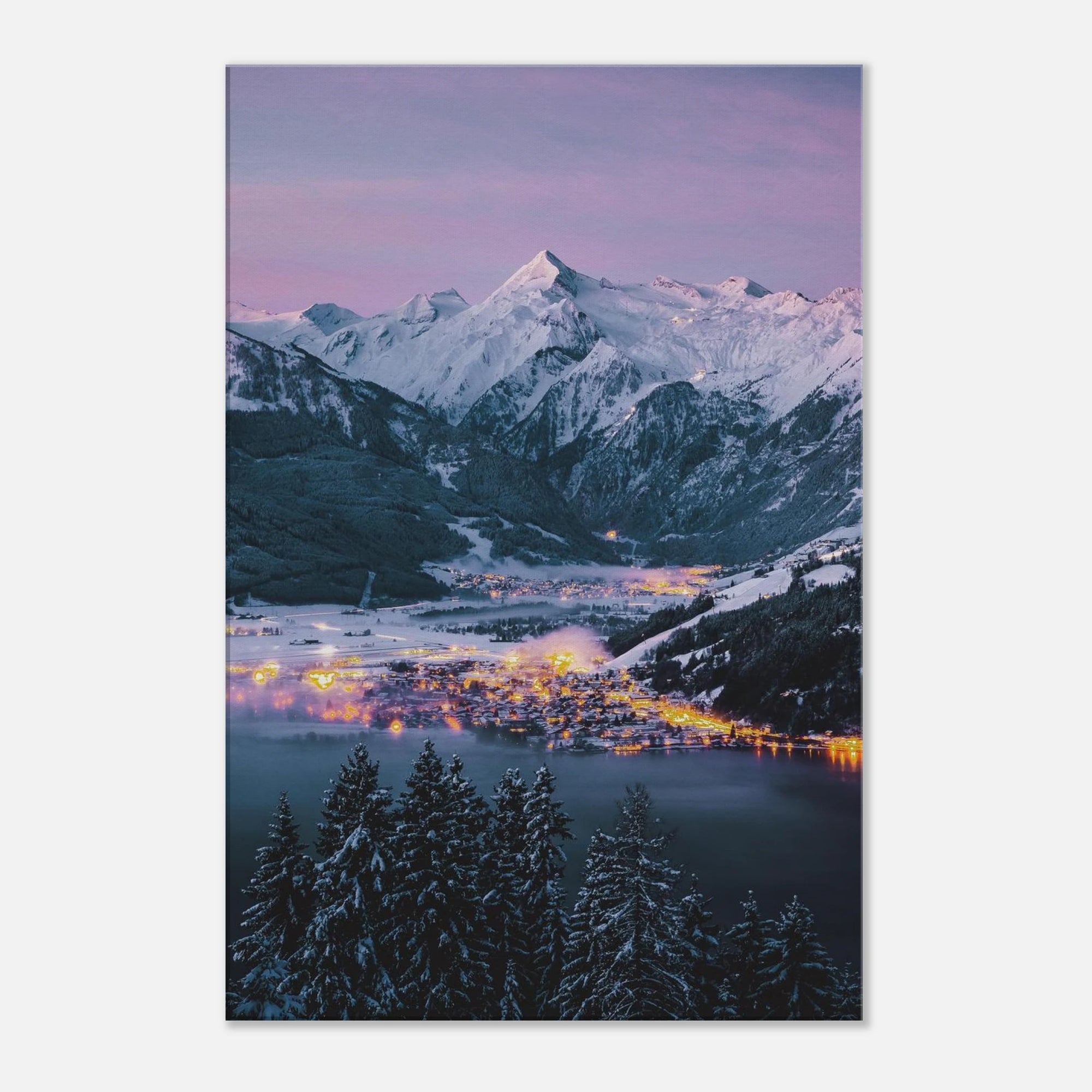 Leinwand Dick - Wintermorgen, Kaprun mit Kitzsteinhorn und Zeller See Print Material JFK Photography Prints 60x90 cm / 24x36″