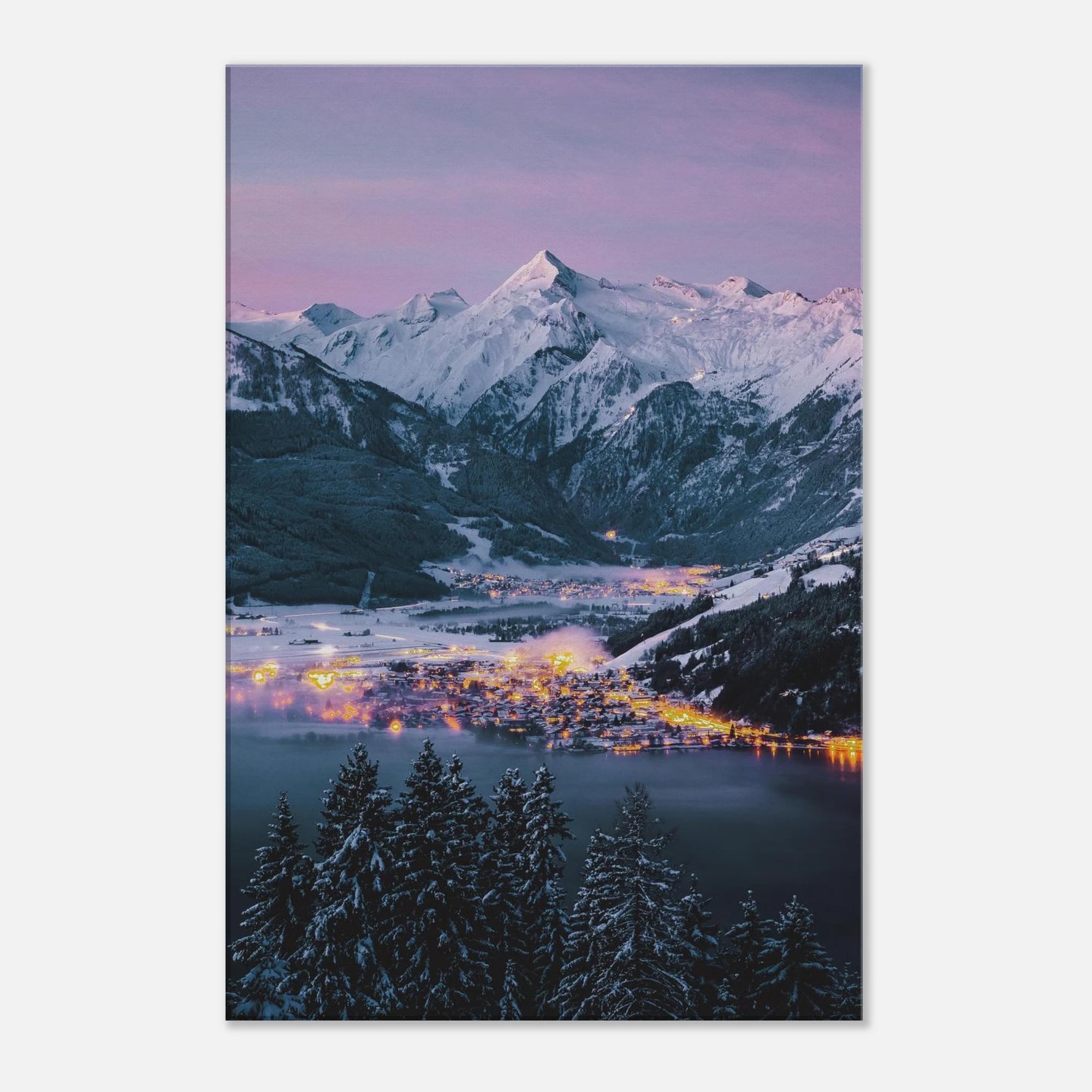 Leinwand Dick - Wintermorgen, Kaprun mit Kitzsteinhorn und Zeller See Print Material JFK Photography Prints 50x75 cm / 20x30″