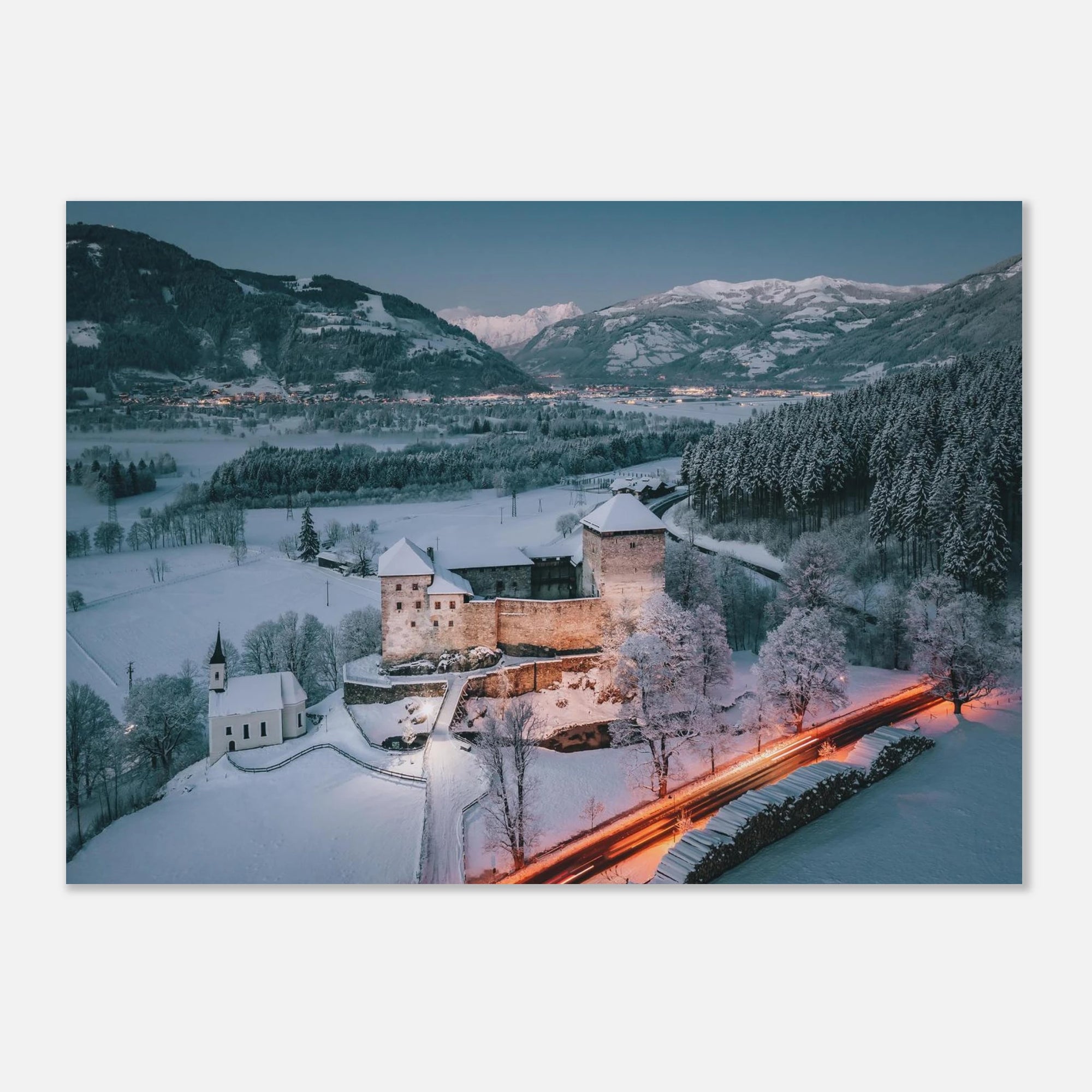 Forex - Burg Kaprun Winterabend Print Material JFK Photography Prints 50x70 cm / 20x28″