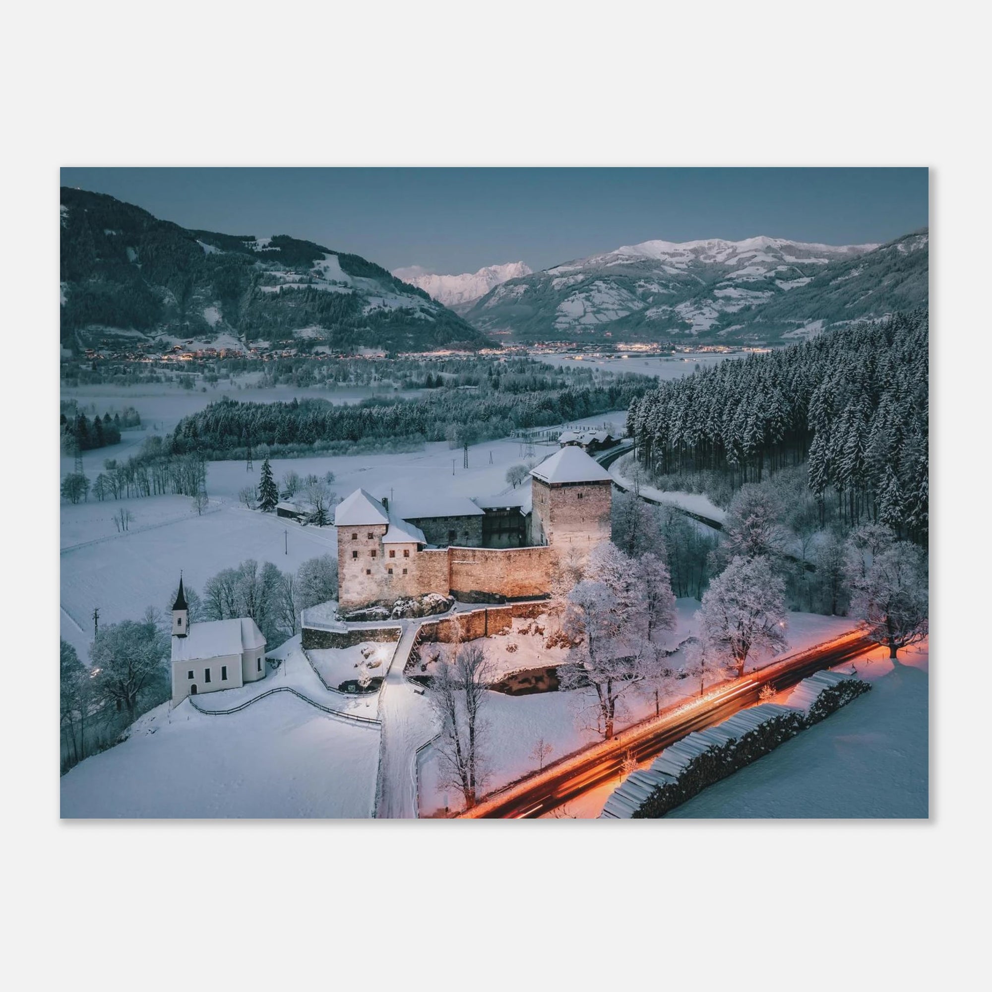 Forex - Burg Kaprun Winterabend Print Material JFK Photography Prints 30x40 cm / 12x16″