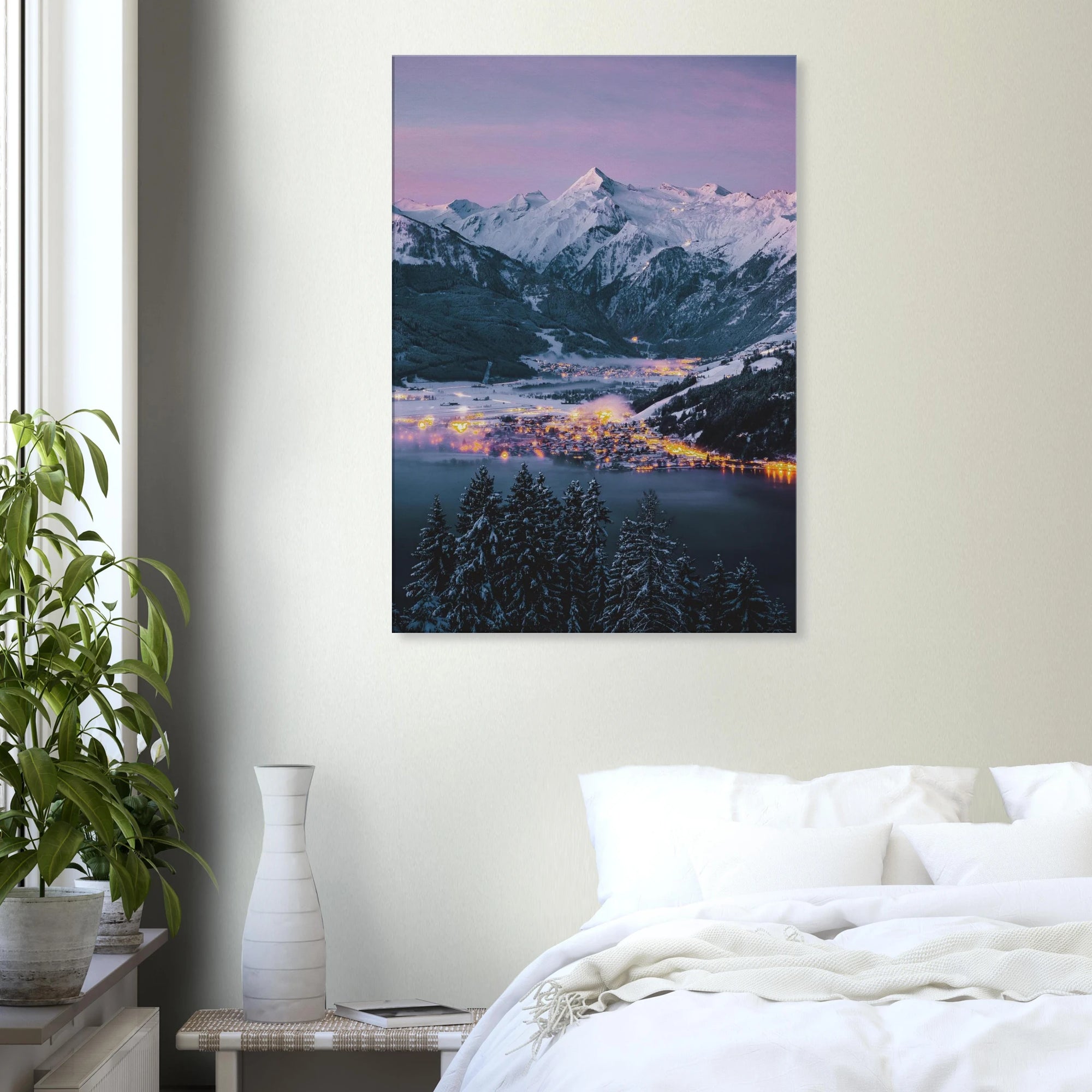 Leinwand Premium - Wintermorgen, Kaprun mit Kitzsteinhorn und Zeller See