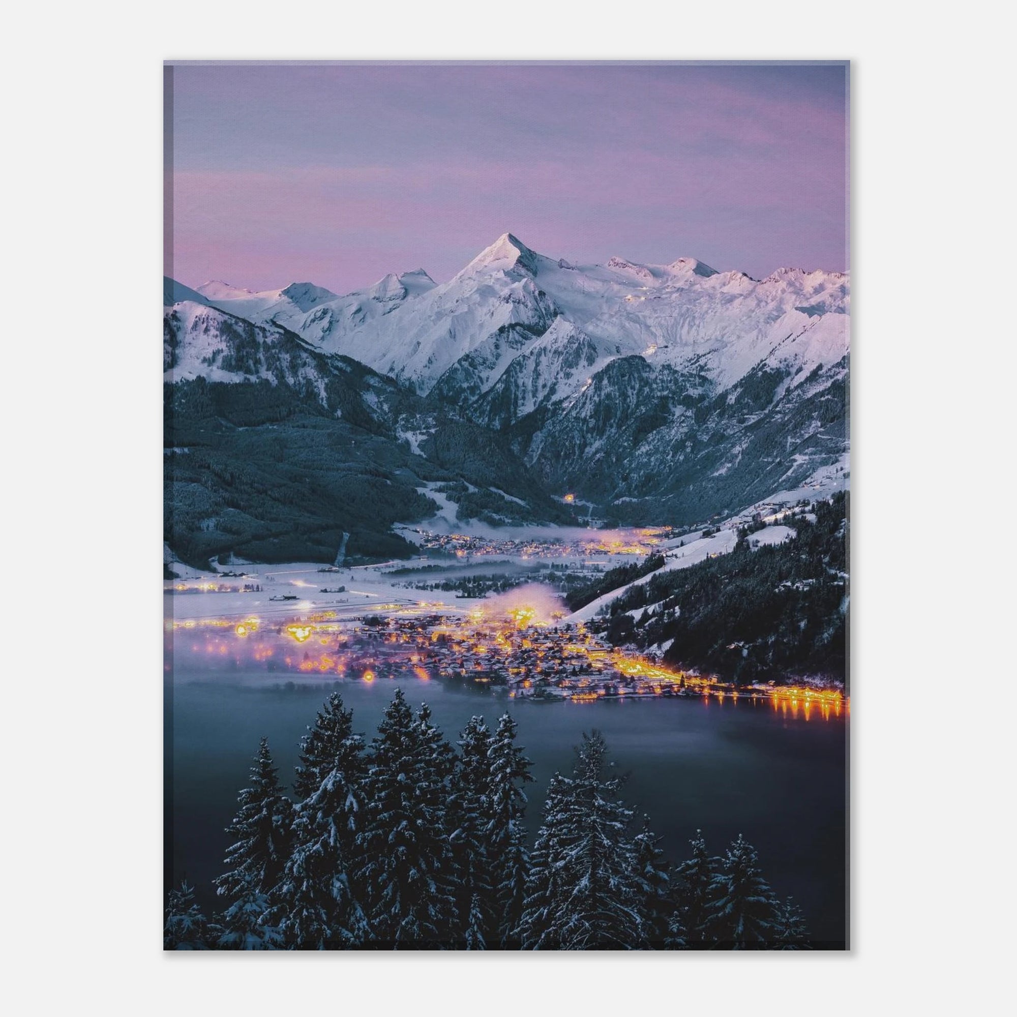 Leinwand Dick - Wintermorgen, Kaprun mit Kitzsteinhorn und Zeller See Print Material JFK Photography Prints 27x35 cm / 11x14″