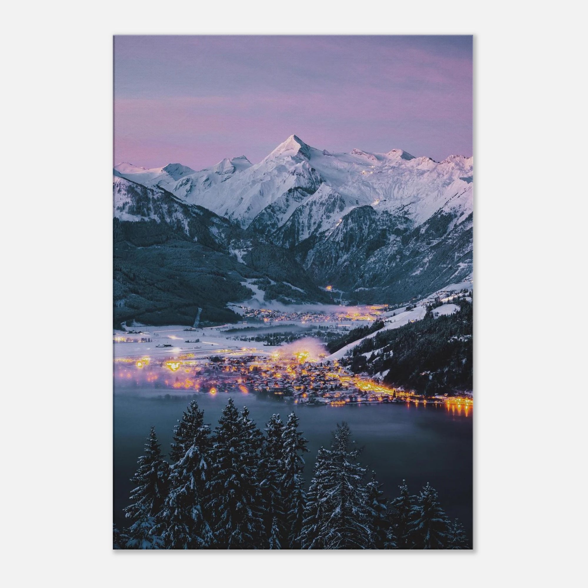 Leinwand Dick - Wintermorgen, Kaprun mit Kitzsteinhorn und Zeller See Print Material JFK Photography Prints 70x100 cm / 28x40″