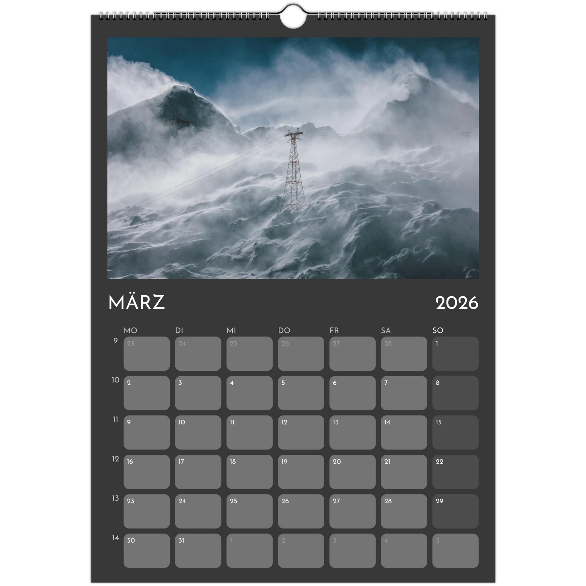 Wandkalender grau 2026 Print Material JFK Photography Prints