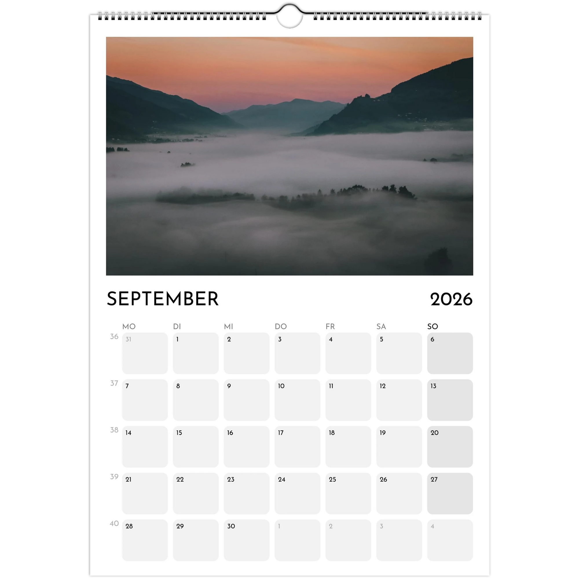 Wandkalender weiss 2026 Print Material JFK Photography Prints