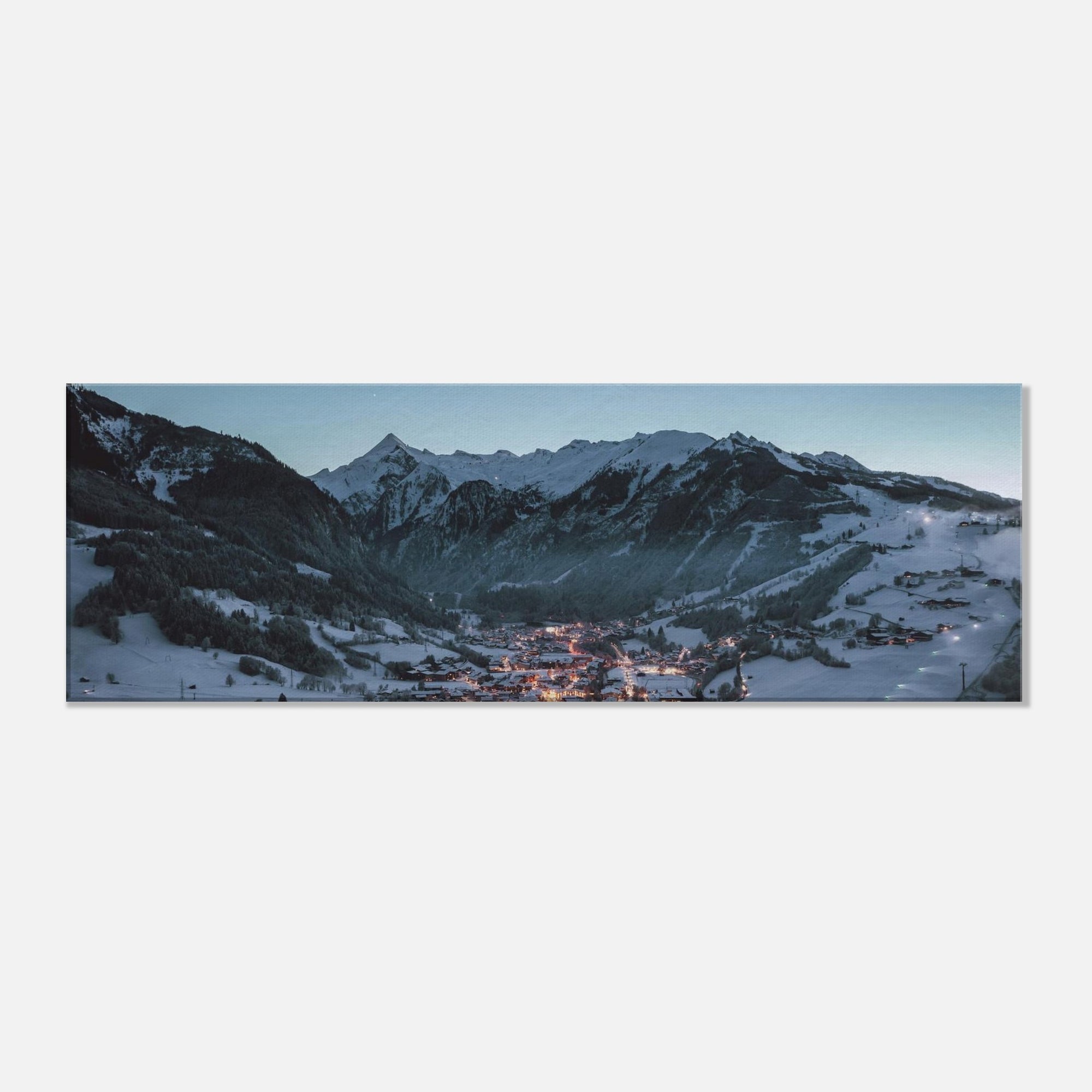 Leinwand Dick - Kaprun mit Kitzsteinhorn Winterabend Print Material JFK Photography Prints 30x90 cm / 12x36″
