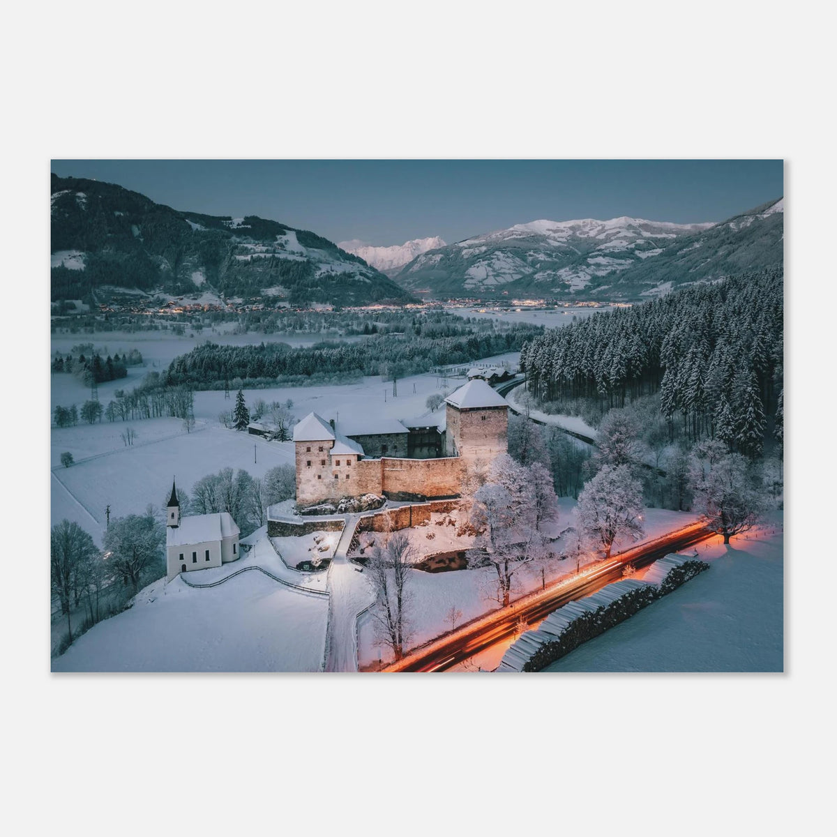 Forex - Burg Kaprun Winterabend Print Material JFK Photography Prints 70x100 cm / 28x40″