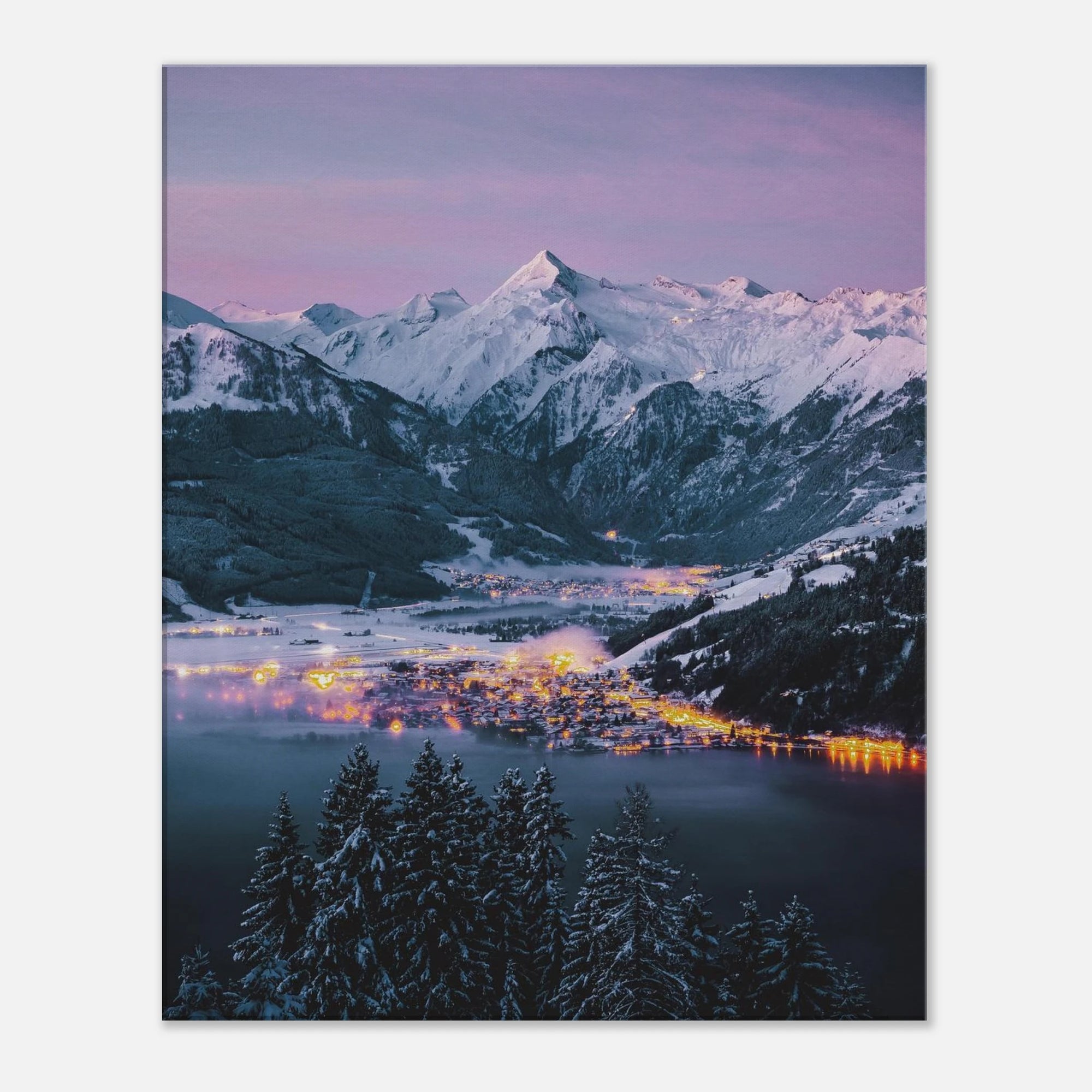 Leinwand Dick - Wintermorgen, Kaprun mit Kitzsteinhorn und Zeller See Print Material JFK Photography Prints 60x75 cm / 24x30″