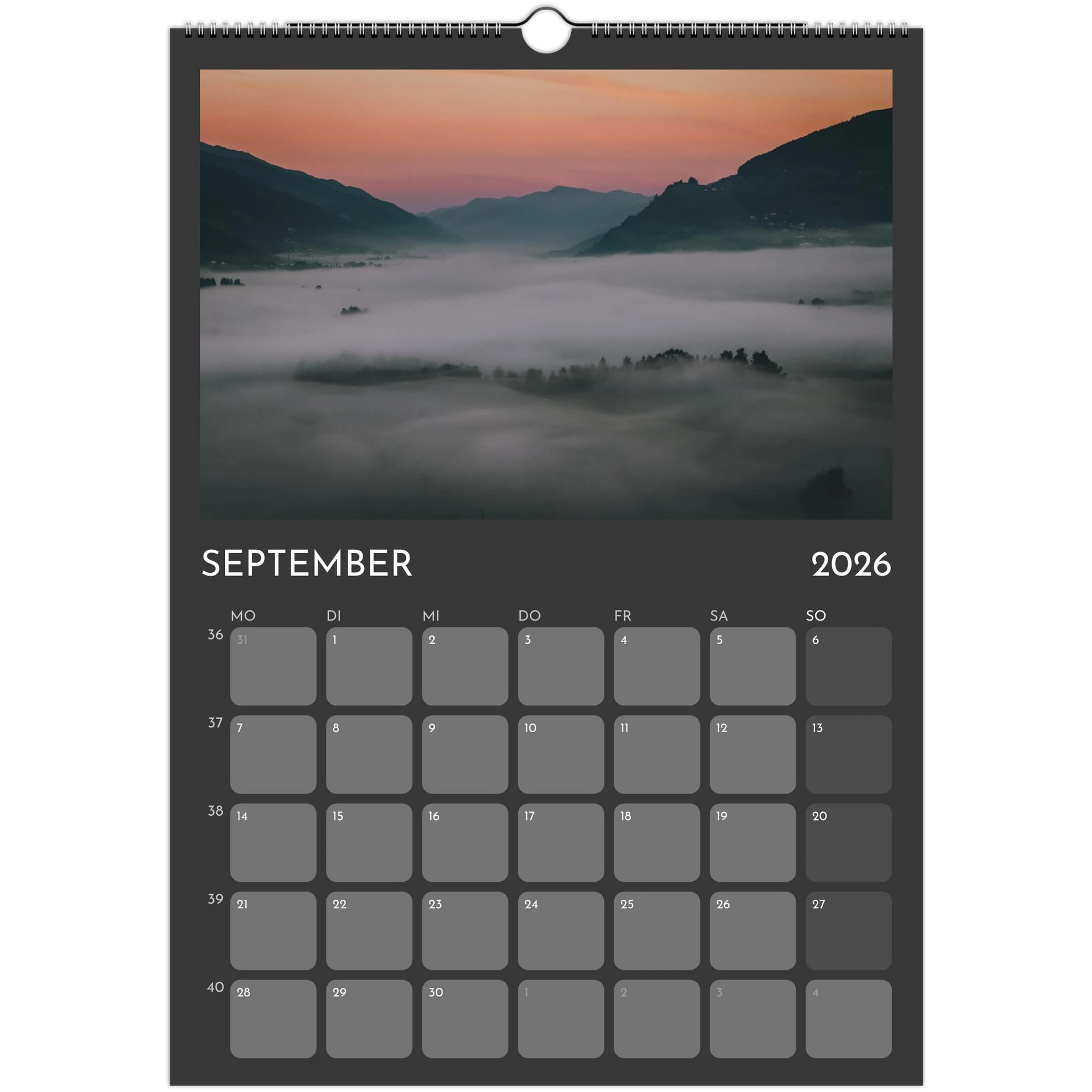 Wandkalender grau 2026 Print Material JFK Photography Prints