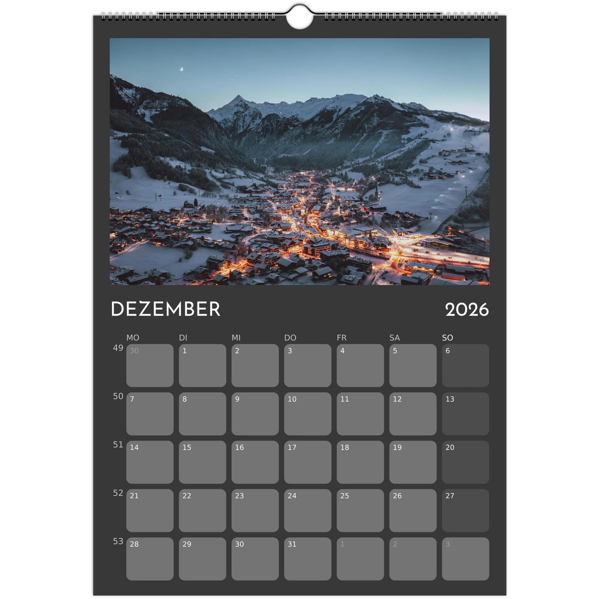 Wandkalender grau 2026 Print Material JFK Photography Prints