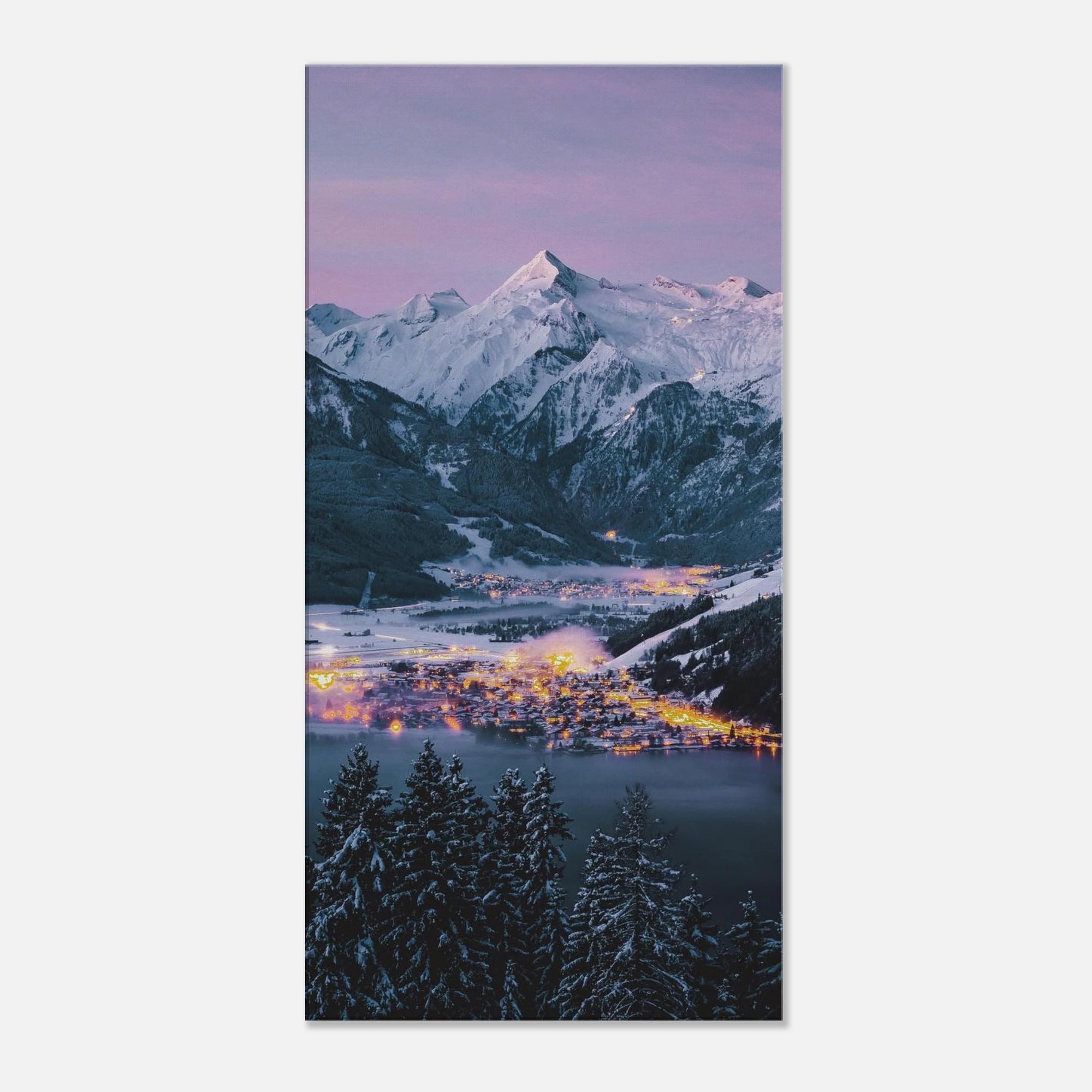 Leinwand Dick - Wintermorgen, Kaprun mit Kitzsteinhorn und Zeller See Print Material JFK Photography Prints 50x100 cm / 20x40″