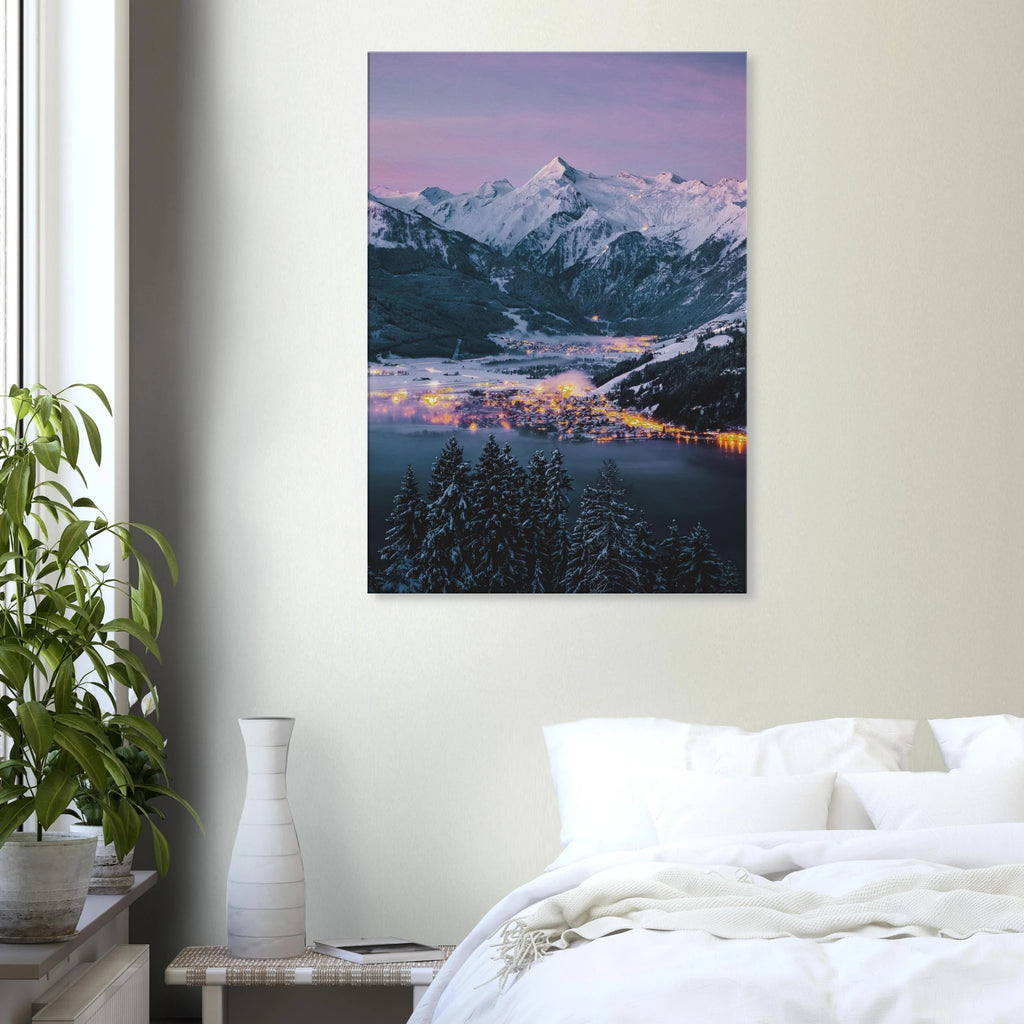Leinwand Premium - Wintermorgen, Kaprun mit Kitzsteinhorn und Zeller See