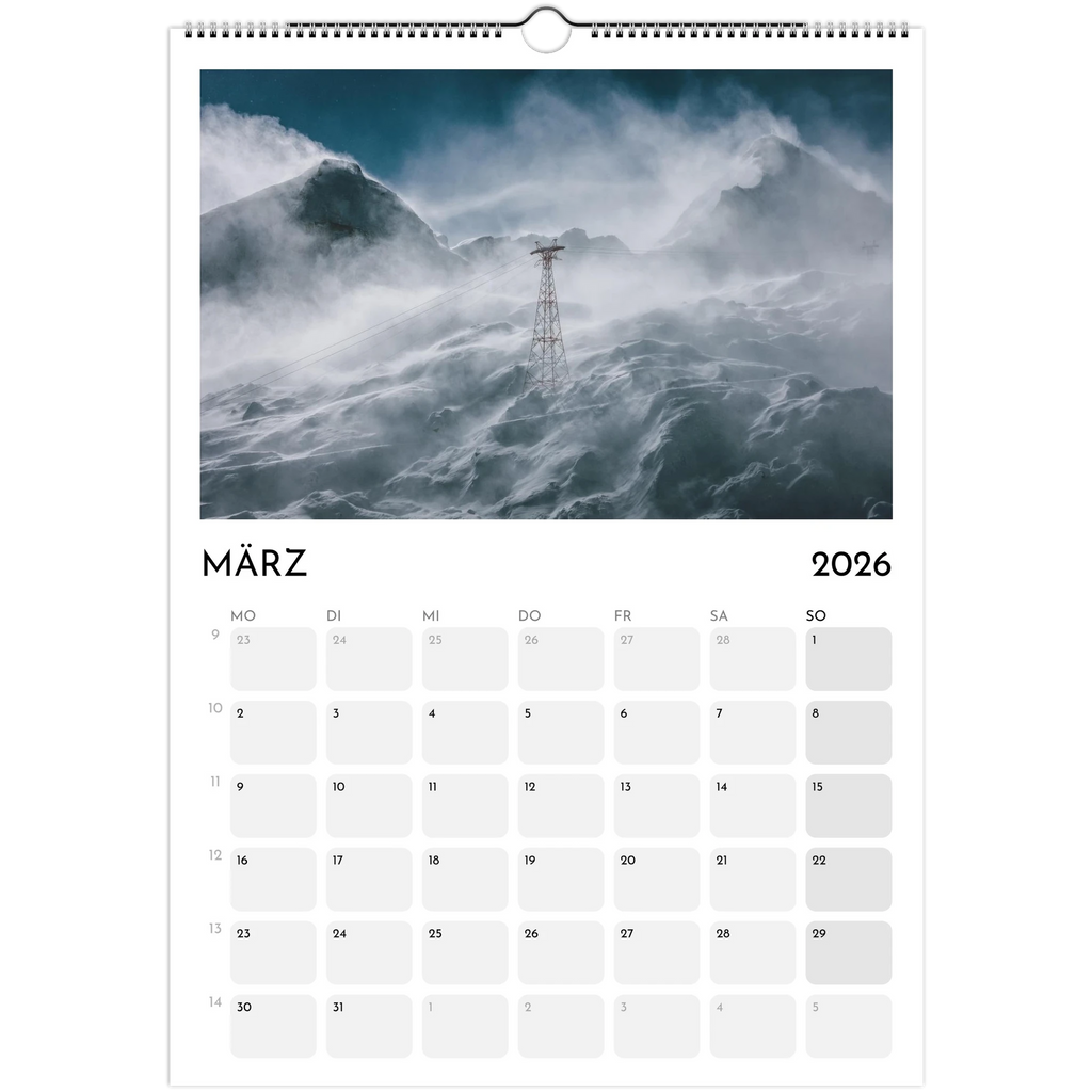 Wandkalender weiss 2026 Print Material JFK Photography Prints