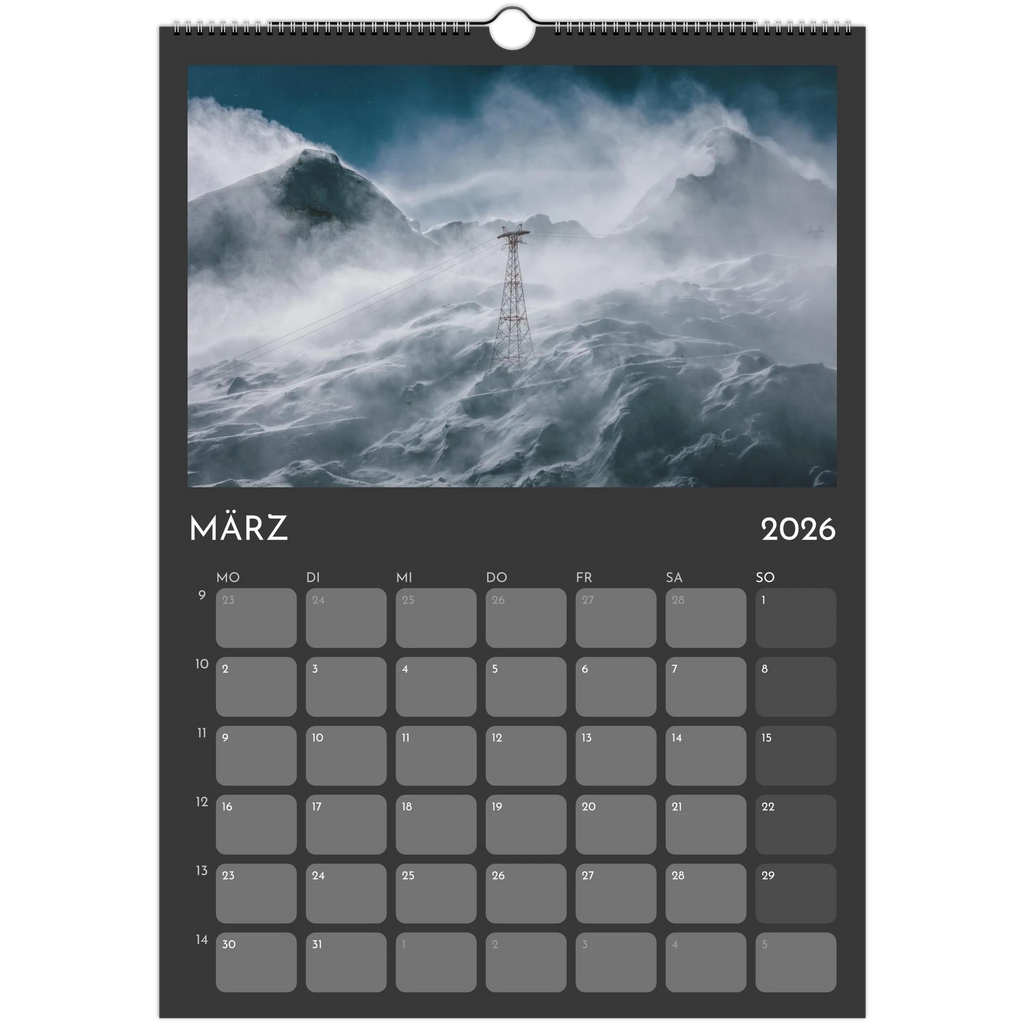 Wandkalender grau 2026 Print Material JFK Photography Prints