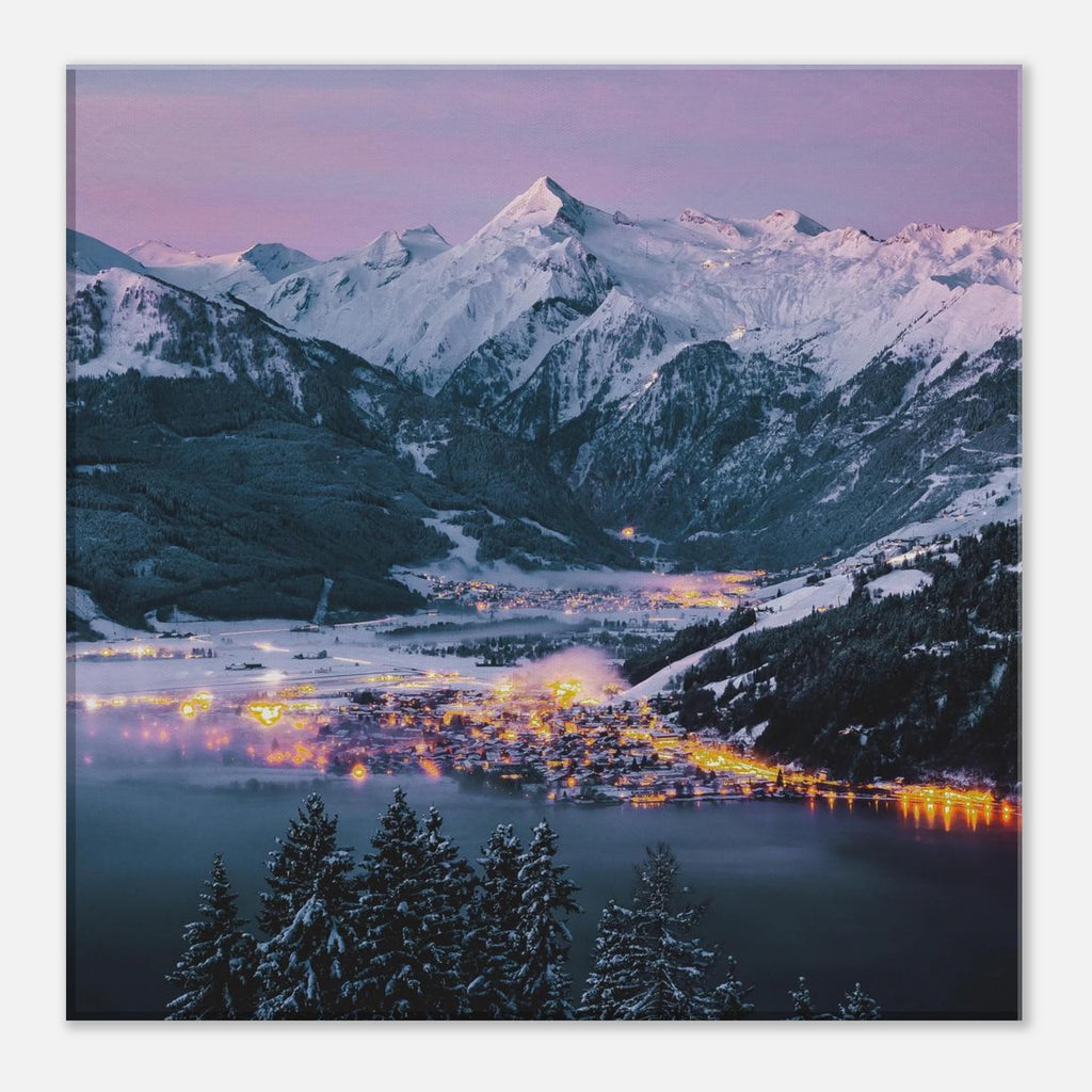 Leinwand Dick - Wintermorgen, Kaprun mit Kitzsteinhorn und Zeller See Print Material JFK Photography Prints 40x40 cm / 16x16″