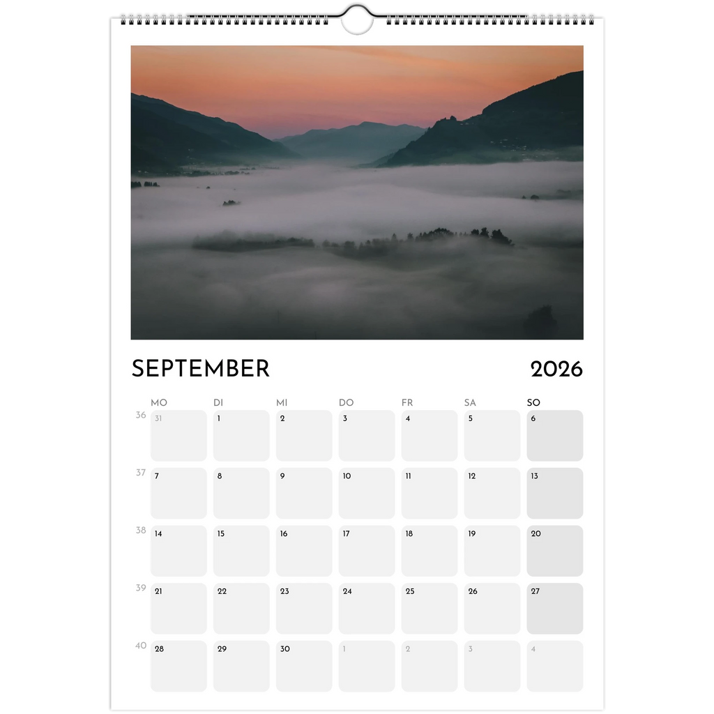 Wandkalender weiss 2026 Print Material JFK Photography Prints