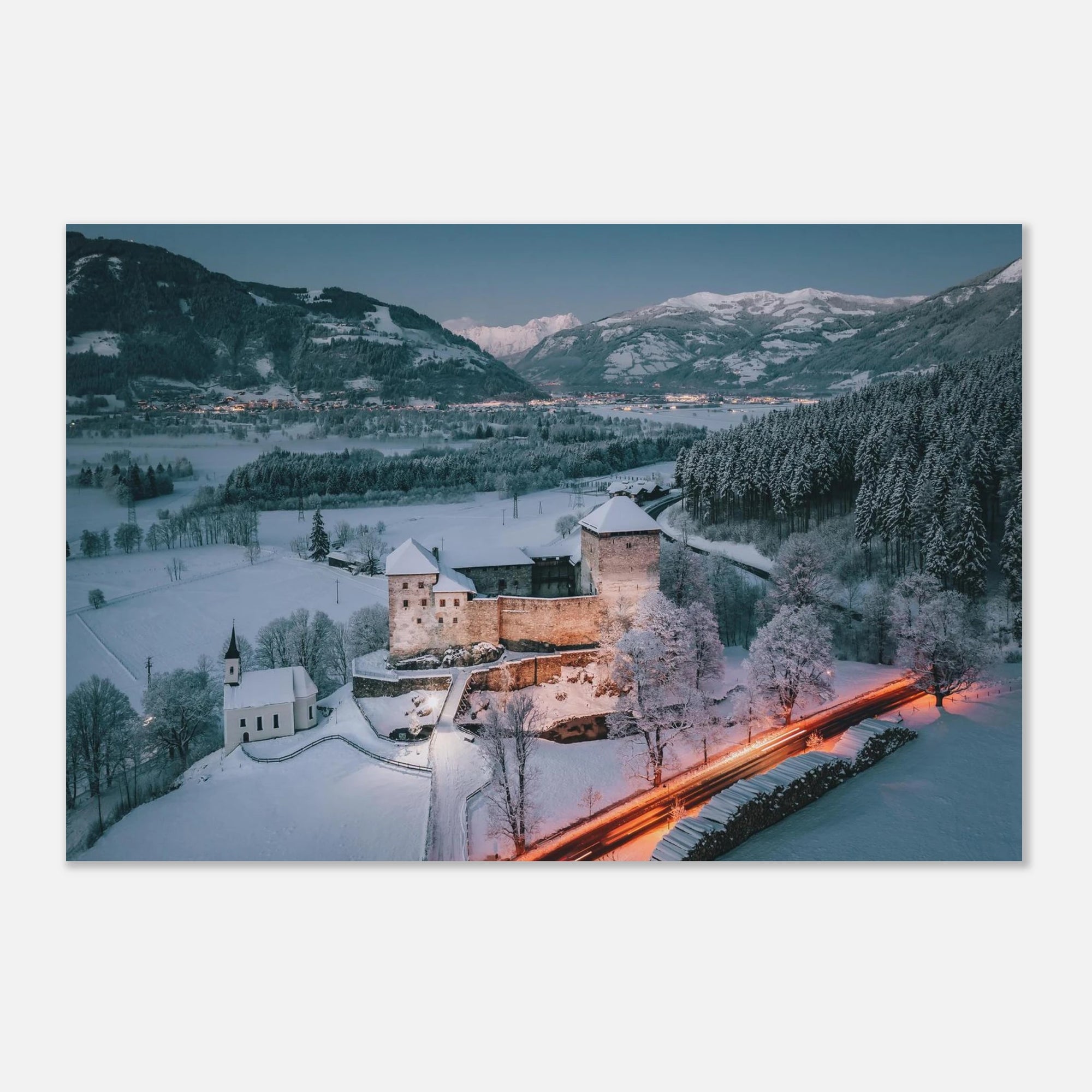 Forex - Burg Kaprun Winterabend Print Material JFK Photography Prints 20x30 cm / 8x12″