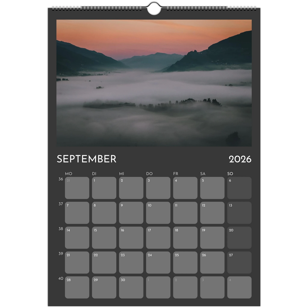 Wandkalender grau 2026 Print Material JFK Photography Prints