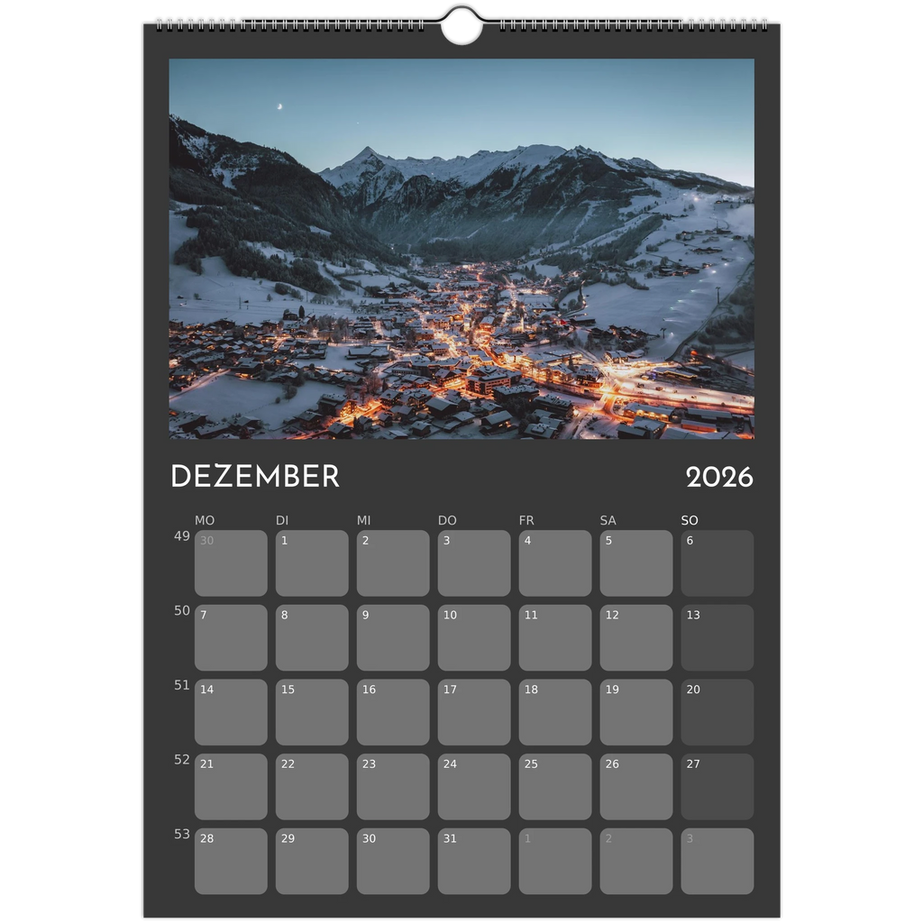 Wandkalender grau 2026 Print Material JFK Photography Prints